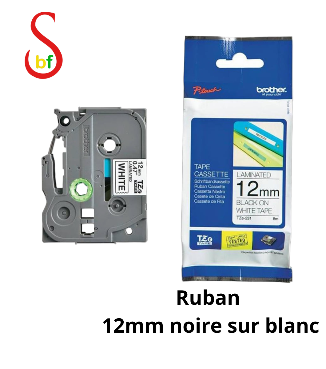 sougoubfmarket (4) RUBAN 12mm Noire sur Blanc – Image 1